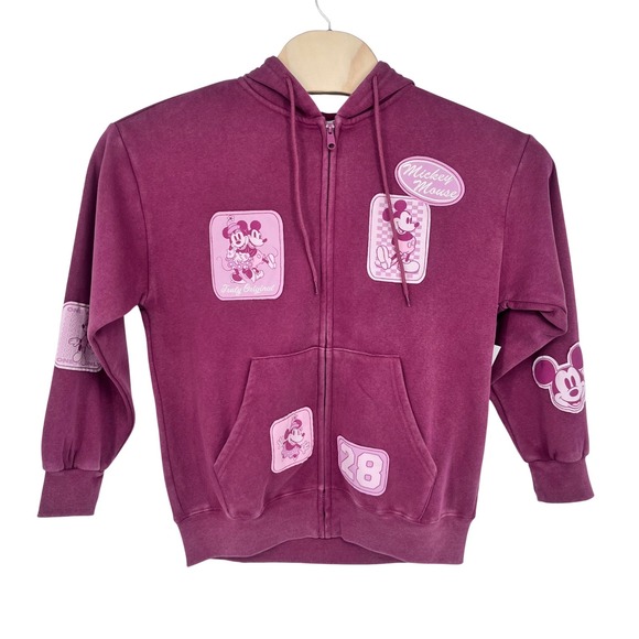 NWT Disney Mickey and Friends Full Zip Hoodie Women's Large Red Patches - Picture 2 of 13